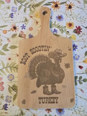 Boot Scootin' Turkey Engraved Wooden Paddle